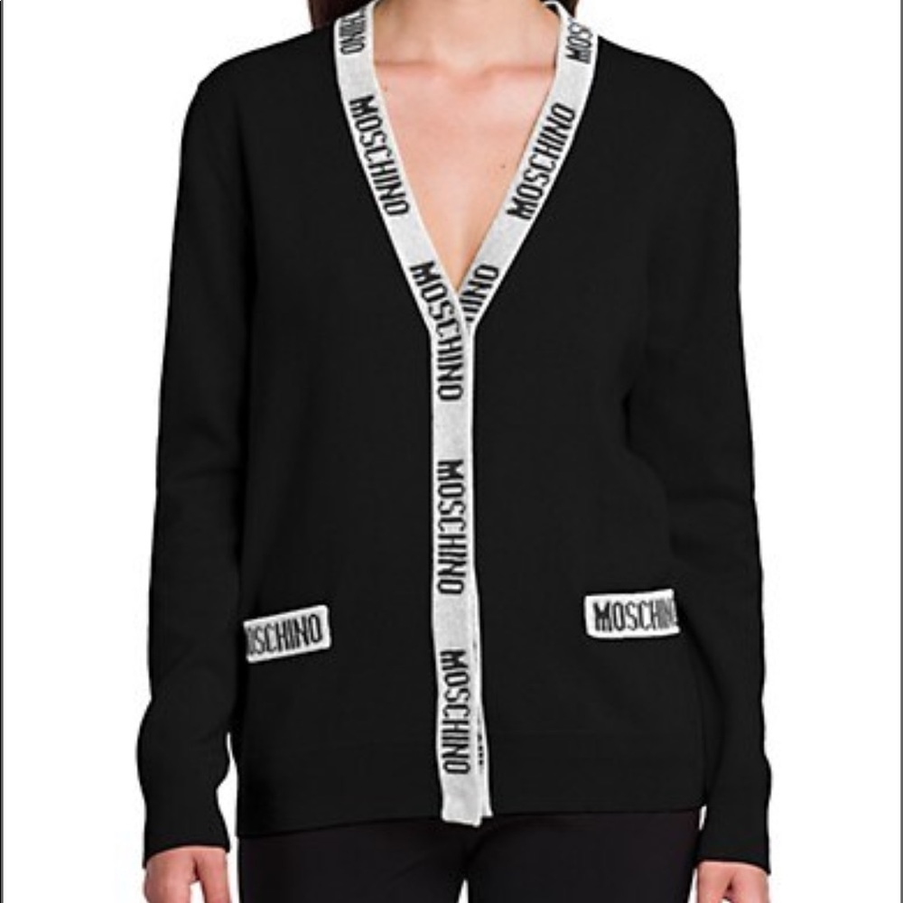 Moschino logo black multi cardigan size 36